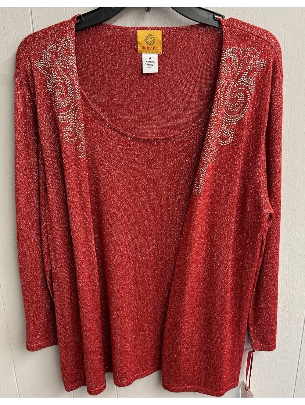 Ruby Rd. Red Sparkle Sweater. 2Fer. Beaded. Size Medium. NWT
